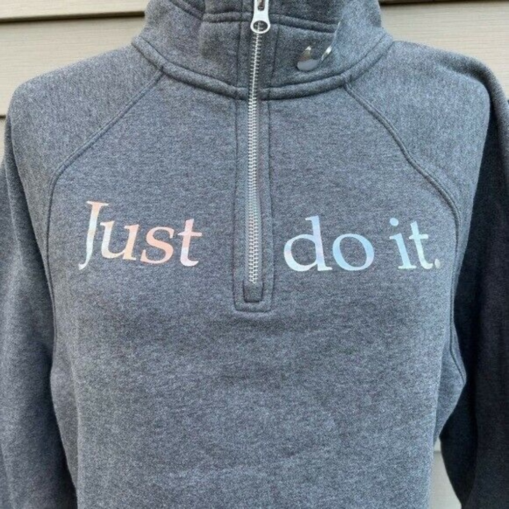 Nike Women's “Just Do It” Gray Cropped Long Sleeve 1/4 zip Sweatshirt